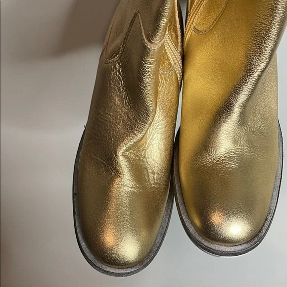 Free People | Women’s Essentials Tall Gold Metallic Leather Boots Size 6 NWOB - Picture 4 of 8